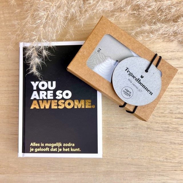 Giftset "Knuffel tegoed" Tegoedbonnen in een doosje met boekje 'You are awesome'